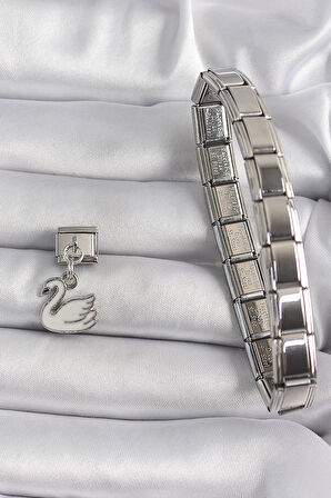 Dodes 316L Çelik Gümüş Renk Sallantı Beyaz Kuğu Model Nomination Charm TG27BC1160