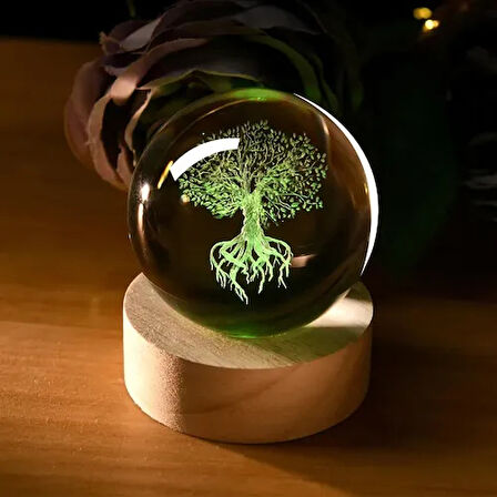 Dodes Işıklı Ağaç Figürlü Ahşap Altlıklı Cam Küre (6 cm)