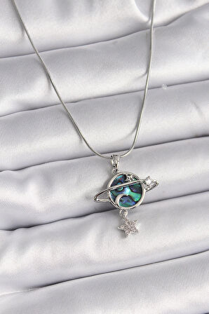 Dodes 316L Çelik Gümüş Renk Zincir Zirkon Taşlı Gezegen Model Kadın Kolye TG27BKO9478