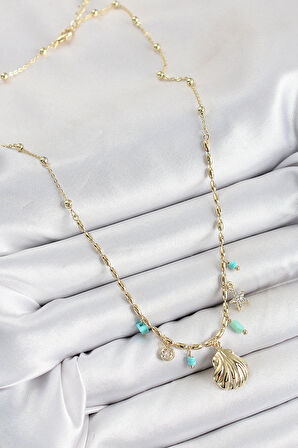 Dodes Dodes Pirinç Zirkon Taşlı Deniz Kabuğu Model Gold Renk Kadın Kolye TG27BKO10368