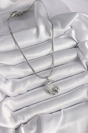 Dodes 316L Çelik Gümüş Renk İtalyan Zincir Zirkon Taşlı Halil Figür Kalp Detay Kadın Kolye TG27BKO9590