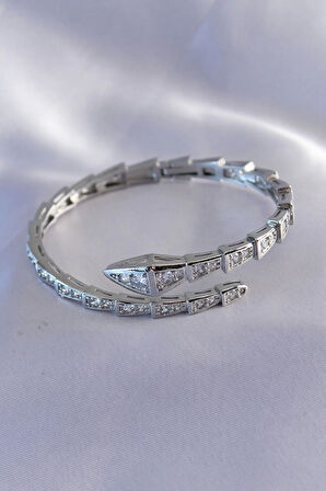 Dodes VIP Seri Yılan Model Gümüş Renk Kadın Kelepçe Bileklik TG27BB5488