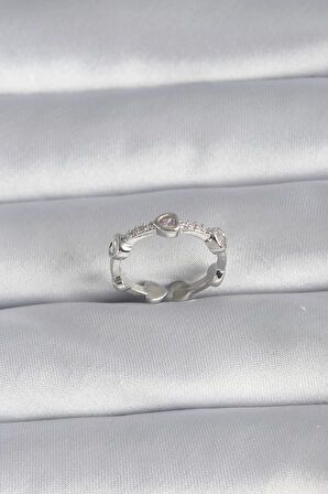 Dodes Dodes Pirinç Gümüş Renk Kalp Model Zirkon Taş Detay Kadın Yüzük TG27BYK3005