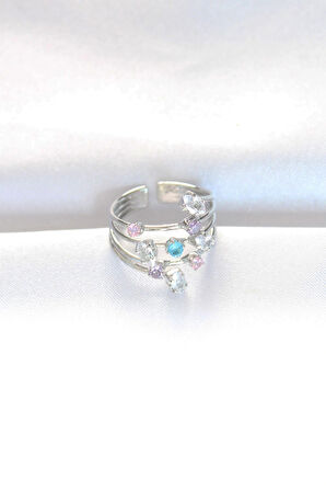 Dodes Dodes Renkli Zirkon Taşlı Silver Renk Ayarlanabilir Yüzük TG27BYK3127