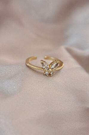 Dodes Dodes Ayarlamalı Altın Renk Metal Zirkon Taş ve Kristal Taşlı Kelebek Model Yüzük TG27BYK2053