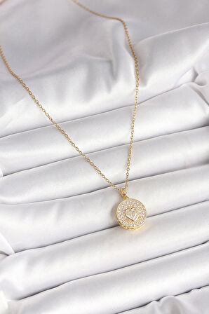 Dodes Dodes 316L Çelik Gold Renk Zincir Madalyon Zirkon Taşlı Kalp Model Kadın Kolye TG27BKO9946