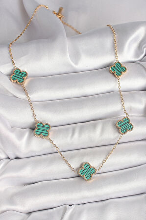 Dodes Dodes 316L Çelik Gold Renk Zincir Yeşil Yonca Model Kadın Kolye TG27BKO9925