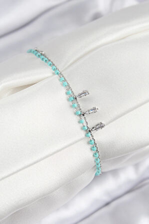 Dodes Pirinç Zirkon Taşlı Mavi Boncuklu Model Gümüş Renk Kadın Bileklik TG27BB7582