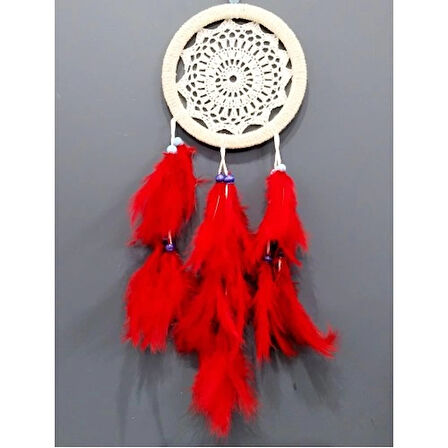 Dodes Kırmızı Kuş Tüylü Dream Catcher El Yapımı Düş Kapanı Duvar Süsü