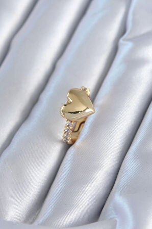 Dodes Gold Renk Pirinç Zirkon Taşlı Kalp Model Kadın Yüzük TG27BYK2819