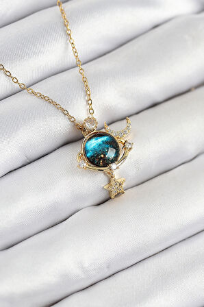 Dodes Dodes 316L Çelik Zirkon Taşlı Gezegen Model Gold Renk Kadın Kolye TG27BKO10508