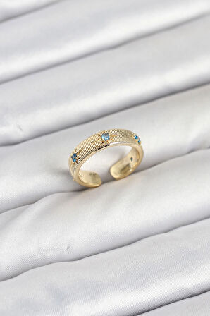 Dodes Dodes Pirinç Gold Renk Mavi Zirkon Taşlı Kutup Yıldızı Model Kadın Yüzük TG27BYK3896