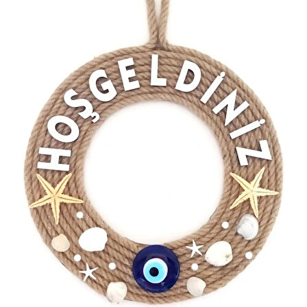 Dodes Deniz Yıldızlı Nazar Boncuklu Çakıl Taşlı İncili Hoş Geldiniz Yazılı Kapı Ve Duvar Süsü  