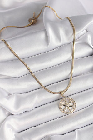 Dodes Dodes 316L Çelik Gold Renk İtalyan Zincir Zirkon Taşlı Kutup Yıldız Model Kadın Kolye TG27BKO9595