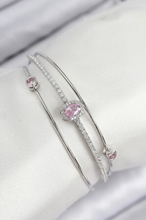 Dodes Dodes Pirinç Zirkon Taşlı Baget Model Gümüş Renk Kadın Bileklik TG27BB7872