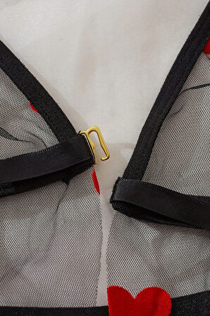 Dodes Kalp Desenli Siyah Transparan Gecelik DL1378