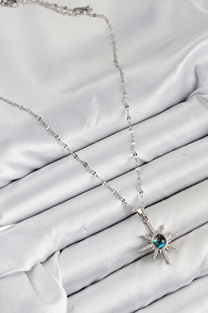 Dodes 316L Çelik Zirkon Taşlı Kutup Yıldızı Model Gümüş Renk Kadın Kolye TG27BKO10443