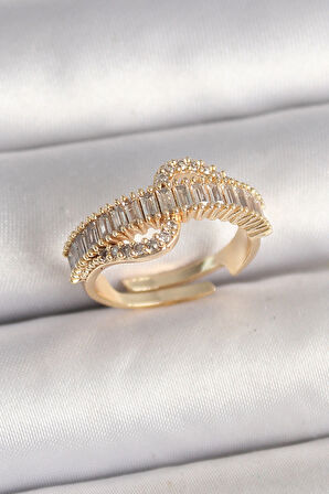 Dodes Pirinç Gold Renk Su Yolu Zirkon Taşlı Ayarlanabilir Model Kadın Yüzük TG27BYK3691