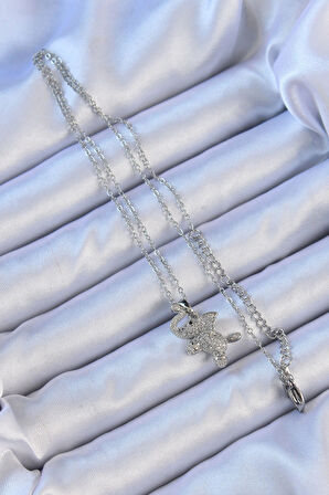 Dodes Dodes 316L Çelik Zincir Gümüş Renk Zirkon Taşlı Fil Kolye TG27BKO9092