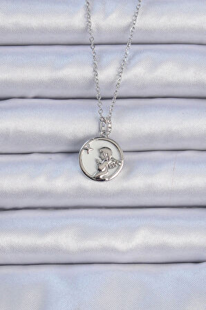 Dodes 316L Çelik Zincir Gümüş Renk Zirkon Taşlı Mineli Melek Kolye TG27BKO9086