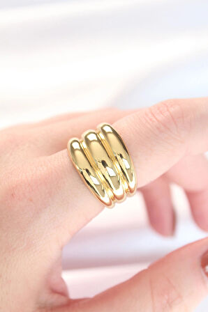 Dodes Dodes Gold Renk Ayarlanabilir Çizgili Bombe Yüzük TG27BYK3119