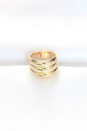 Dodes Dodes Gold Renk Ayarlanabilir Çizgili Bombe Yüzük TG27BYK3119