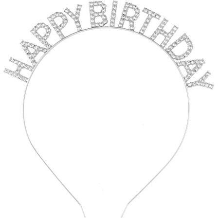 Dodes Gümüş Kristal Taşlı Happy Birthday Tacı