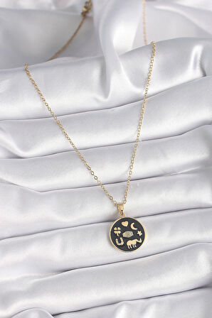 Dodes 316L Çelik Gold Renk Siyah Şans Kolyesi TG27BKO9547