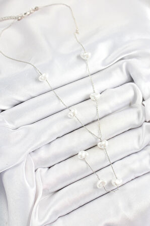 Dodes Pirinç İncili Kalp Figürlü Y Model Gümüş Renk Kadın Kolye TG27BKO10336