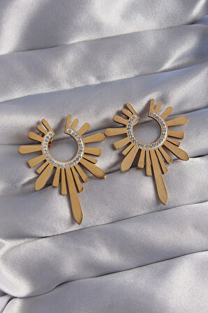 Dodes 316L Çelik Gold Renk Zirkon Taşlı Güneş Figürlü Küpe TG27BKP9063