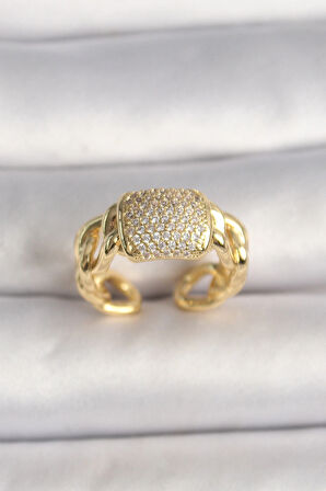 Dodes Pirinç Gold Renk Ayarlanabilir Zirkon Taşlı Kadın Yüzük TG27BYK3596