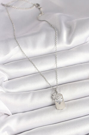 Dodes Dodes 316L Çelik Gümüş Renk Zincir Zirkon Taşlı Yonca Model Kadın Kolye TG27BKO9975