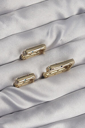 Dodes Dodes Pirinç Gold Renk Renkli Zirkon Taşlı Kare Model Küpe Seti TG27BKP9116