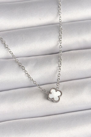 Dodes 316L Çelik Gümüş Renk Beyaz Yonca Model Kadın Kolye TG27BKO10020