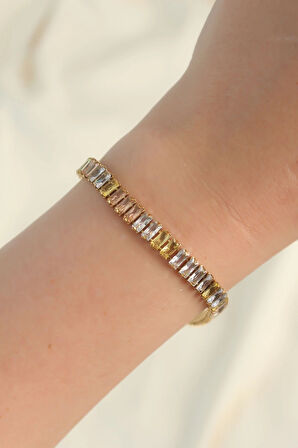 Dodes Dodes 316L Çelik Gold Renk Renkli Su Yolu Tasarımlı Bileklik TG27BB6103