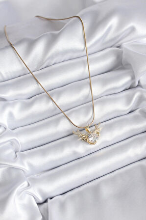Dodes Dodes 316L Çelik Gold Renk Zirkon Taşlı Boynuz Model Kadın Kolye TG27BKO8134