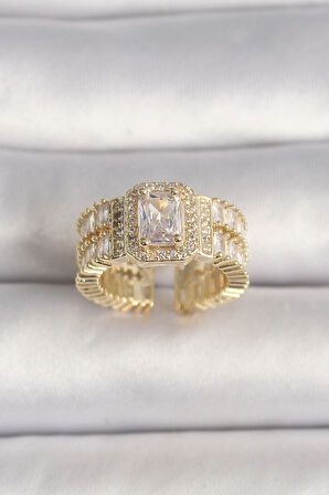 Dodes Pirinç Gold Renk Ayarlanabilir Baget Zirkon Taş Model Kadın Yüzük TG27BYK3589