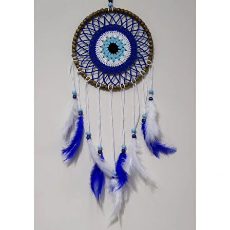 Dodes Nazar Boncuğu Desenli Kuş Tüylü El Yapımı Düş Kapanı Duvar Süsü