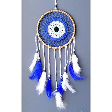 Dodes Nazar Boncuğu Desenli Kuş Tüylü El Yapımı Düş Kapanı Duvar Süsü