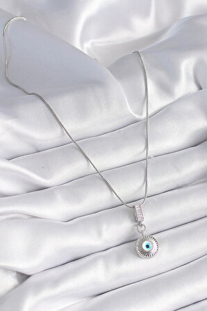 Dodes Dodes 316L Çelik Gümüş Renk Zirkon Taşlı Nazar Boncuk Model Kadın Kolye TG27BKO9523