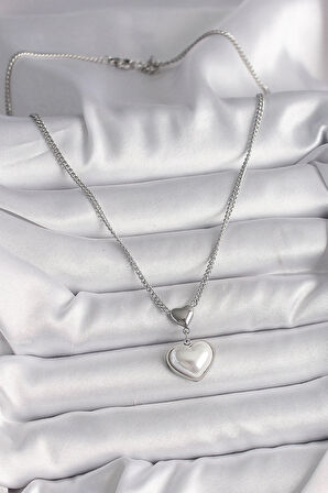 Dodes 316L Çelik Gümüş Renk Zincir 3D Kalp Model Kadın Kolye TG27BKO9771