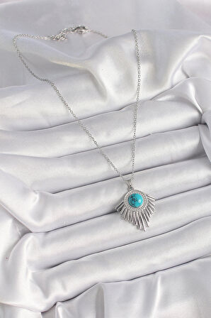 Dodes Dodes 316L Çelik Gümüş Renk Zincir Mavi Boncuklu Zirkon Taşlı Kadın Kolye TG27BKO9617