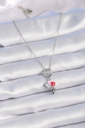 Dodes 316L Çelik Gümüş Renk Renkli Kalp Figür Charm Model Kadın Kolye TG27BKO9319