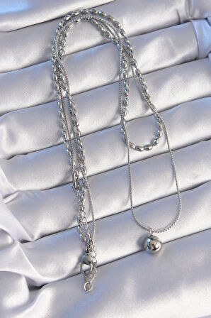 Dodes Dodes 316L Çelik Çift Zincirli Gümüş Renk Topçuk Model Kolye TG27BKO8881