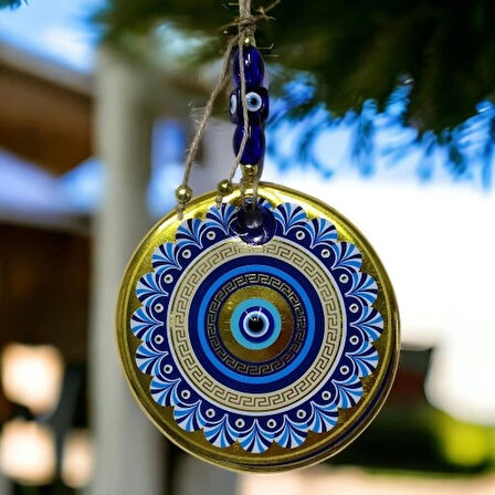 Dodes Altın Varak Nazar Boncuklu Duvar Süsü Cam Duvar Dekoru