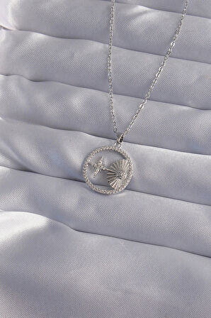 Dodes Dodes 316L Çelik Zincir Gümüş Renk Zirkon Taşlı Yıldız Figürlü Oval Kolye TG27BKO9024