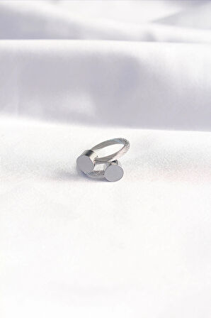 Dodes Dodes 316L Çelik Gümüş Renk Oval Aksesuarlı Burgu Model Bileklik ve Yüzük Kombini TG27EB3653