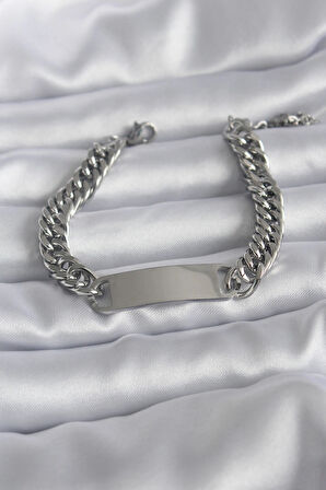 Dodes Dodes 316L Çelik Gümüş Renk İsim Yazılabilir Plaka Model Kadın Bileklik TG27BB5743