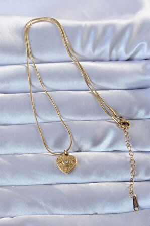 Dodes Dodes 316L Altın Renk Zirkon Taşlı İşlemeli Göz Detay Kalp Kolye TG27BKO9286