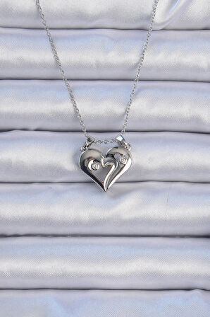 Dodes Dodes 316L Çelik Zincir Gümüş Renk Zirkon Taşlı Mıknatıslı Kalp Kolye TG27BKO9082